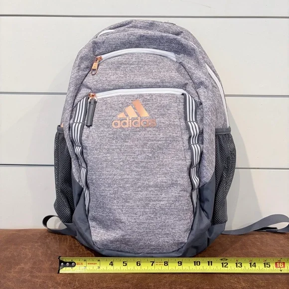 Adidas Gray Backpack Rose Gold Logo School Travel Laptop Bag - Picture 7 of 9